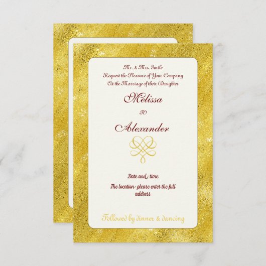 Elegante chic faux goud aangepaste bruiloft kaart (Voorkant / Achterkant)