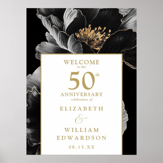 Elegante Chic Floral 50e Jubileum Welkom Teken Poster (Voorkant)
