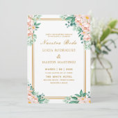 Elegante Chic Floral Goud lijst Wit Nuestra Boda Kaart (Staand voorkant)