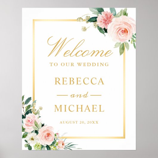 Elegante Chic Floral Welkom op onze bruiloft teken Poster (Voorkant)