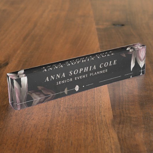 Elegante Chic Flowers Girly Professionele Kantoor Naambordje (Zijkant)