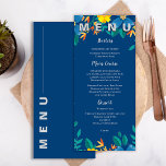 Elegante Chic Geel en Blauw Bloemen Trouwfeest Menu<br><div class="desc">Elegant geel en blauw Bloemen Wedding Menu Kaart | Waterverf tuinontwerp. Serveer stijl en sophisticatie met deze Elegant Yellow and Blue Floral Wedding Menu Kaart, ontworpen om uw romantische tuinfeest aan te vullen. Met een zacht waterverf bloemontwerp in vrolijke geel en rustige blauwe tinten, voegt deze aanpasbare menukaart een frisse,...</div>