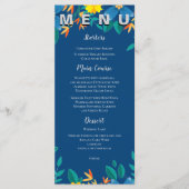 Elegante Chic Geel en Blauw Bloemen Trouwfeest Menu (Voorkant)