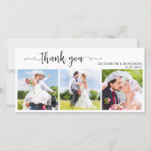 Elegante Chic gepersonaliseerde 3 foto bruiloft Bedankkaart (Voorkant)