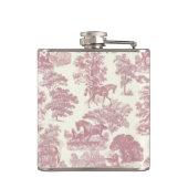 Elegante Chic Girly Pink Horses Toile Naam Heupfles (Achterkant)