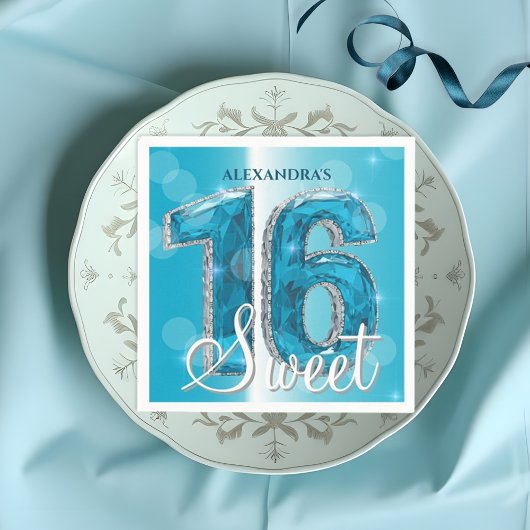 Elegante Chic Glam Blue Saffier Edelsteen Sweet 16 Servet