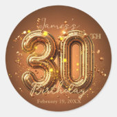 Elegante Chic Glam Brown en Goud 30e verjaardag Ronde Sticker (Voorkant)