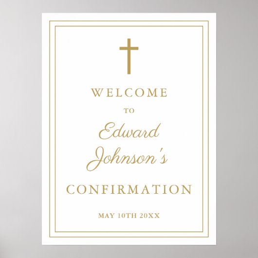 Elegante Chic Gold Border Bevestiging Welkomstbord Poster (Voorkant)