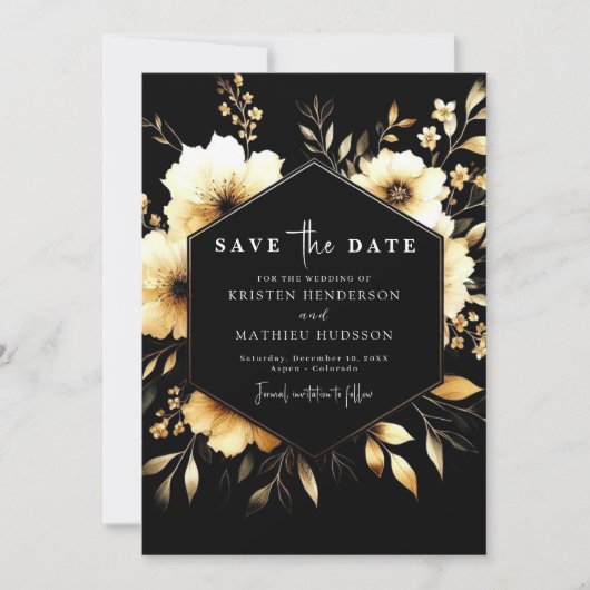 Elegante Chic Gold en Black Wedding Save The Date (Voorkant)