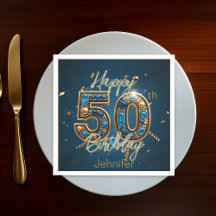 Elegante Chic Gold en Blauwe Edelsteen 50e verjaar