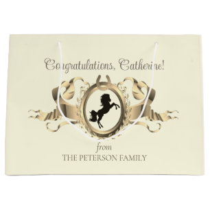 Elegante Chic Gold Equestrian Ribbon Crest Naam Groot Cadeauzakje