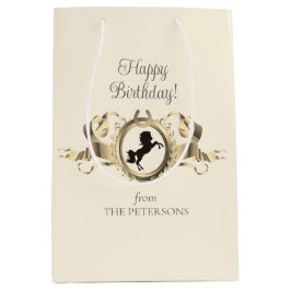 Elegante Chic Gold Equestrian Ribbon Crest Naam Medium Cadeauzakje