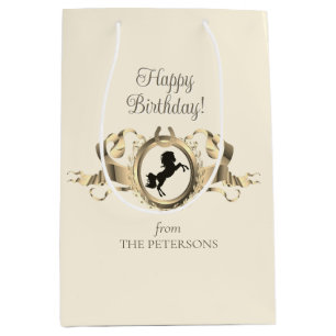 Elegante Chic Gold Equestrian Ribbon Crest Naam Medium Cadeauzakje