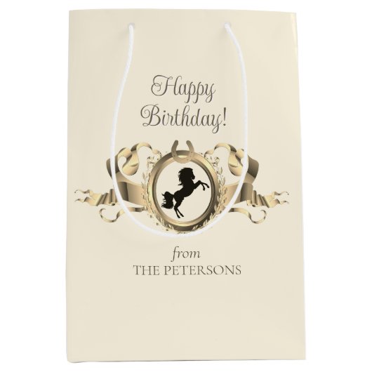 Elegante Chic Gold Equestrian Ribbon Crest Naam Medium Cadeauzakje (Voorkant)