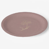 Elegante Chic Gold Flower & Dusty Roos bruiloft Papieren Bordje (Gekanteld)