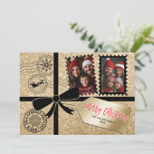 Elegante Chic Gold Gift Bow Foto Vrolijk Kerstmis Feestdagenkaart (Staand voorkant)