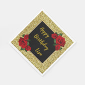 Elegante Chic Gold Glitter Rode Rozen Verjaardag Servet (Hoek)