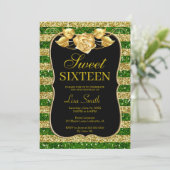 Elegante Chic Gold Green Glitter Roos Sweet 16 Kaart (Staand voorkant)