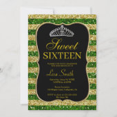 Elegante Chic Gold Green Glitter Tiara Sweet 16 Kaart (Voorkant)