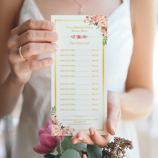 Elegante Chic Gold Lijst Bloemen prijslijst Menu