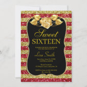 Elegante Chic Gold Red Glitter Roos Sweet 16 Kaart (Voorkant)