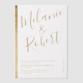 Elegante Chic Gold Stripe Script Wedding Vellum Uitnodigingen (Voorkant)