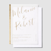 Elegante Chic Gold Stripe Script Wedding Vellum Uitnodigingen (Offset)