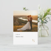 Elegante Chic Gold Typografie Trouwfoto Bedankkaart (Staand voorkant)