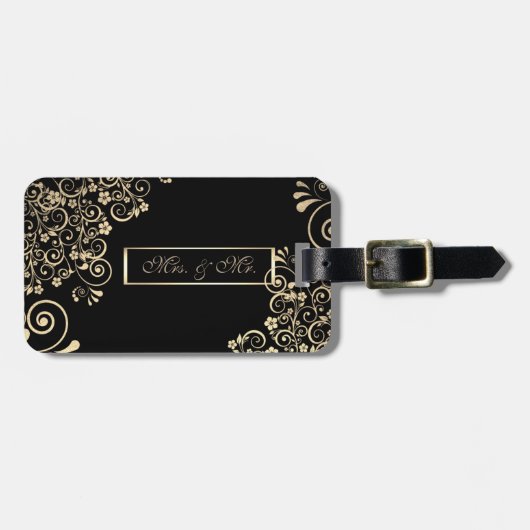Elegante Chic Gouden Bloemen Bagagelabel (Voorkant horizontaal)