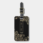 Elegante Chic Gouden Bloemen Bagagelabel (Voorkant verticaal)