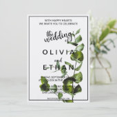 Elegante Chic Green Bladeren Witte Bloemen Huwelij Kaart (Staand voorkant)