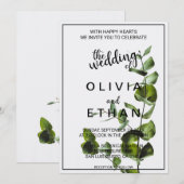 Elegante Chic Green Bladeren Witte Bloemen Huwelij Kaart (Voorkant / Achterkant)