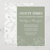 Elegante Chic Green Floral 93e verjaardag uitnodig Kaart (Voorkant / Achterkant)