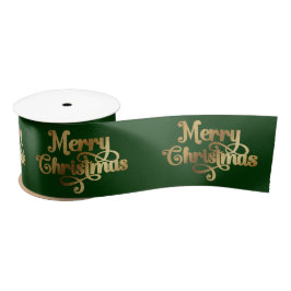 Elegante Chic Green Gold Merry Christmas Wrapping Satijnen Lint