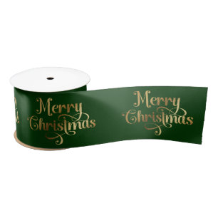 Elegante Chic Green Gold Merry Christmas Wrapping Satijnen Lint