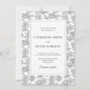 Elegante  Chic Grey Horse Toile Wedding Kaart