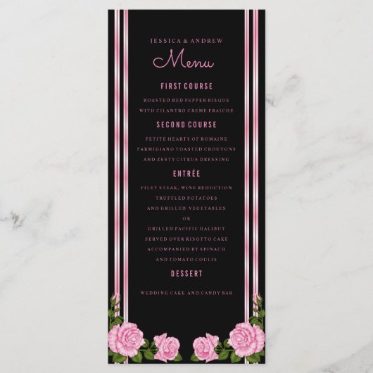 Elegante Chic Hoek Roos Boeket Bruiloftsmenu Menu (Voorkant)