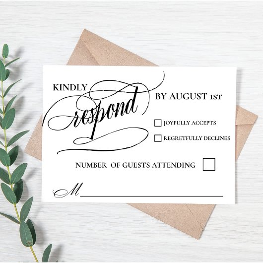 Elegante chic kalligrafie script RSVP-reactiekaart RSVP Kaartje