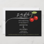 Elegante Chic Kersen Rood Zwart Foto Kalligrafie Save The Date (Voorkant)