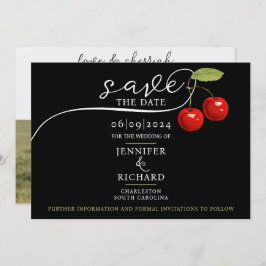 Elegante Chic Kersen Rood Zwart Foto Kalligrafie Save The Date