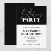 Elegante Chic Lettering Zwart Wit 36ste verjaardag Kaart (Voorkant / Achterkant)