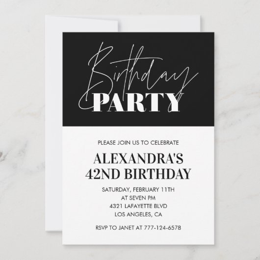Elegante chic lettering zwart wit 42e verjaardag kaart (Voorkant)