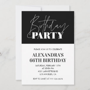 Elegante chic lettering zwart wit 66ste verjaardag kaart