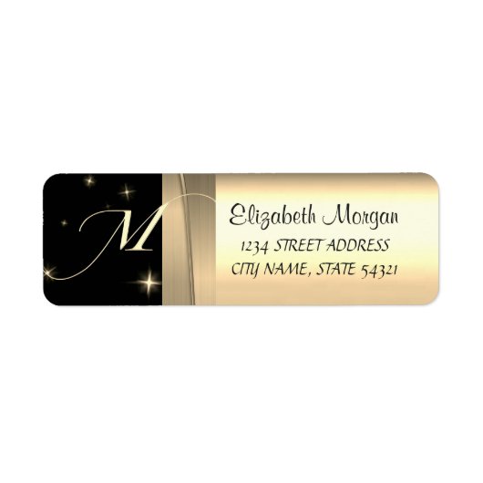 Elegante Chic Luxe, Nepgoud, Zwart, Monogram Etiket (Voorkant)