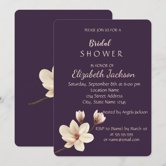 Elegante Chic Magnolia Bruidsdouche Kaart (Voorkant / Achterkant)