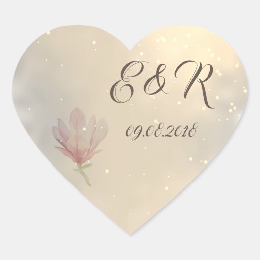 Elegante Chic Magnolia Bruiloft Hart Sticker (Voorkant)