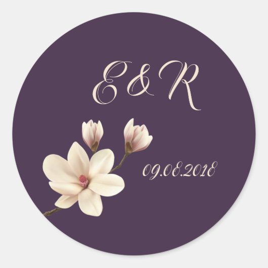 Elegante Chic Magnolia Bruiloft Ronde Sticker (Voorkant)