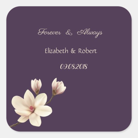 Elegante Chic Magnolia Bruiloft Vierkante Sticker (Voorkant)