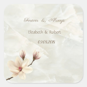 Elegante Chic Magnolia, Marmer Huwelijk Vierkante Sticker