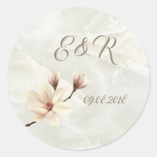 Elegante Chic Magnolia, Marmeren Huwelijk Ronde Sticker
